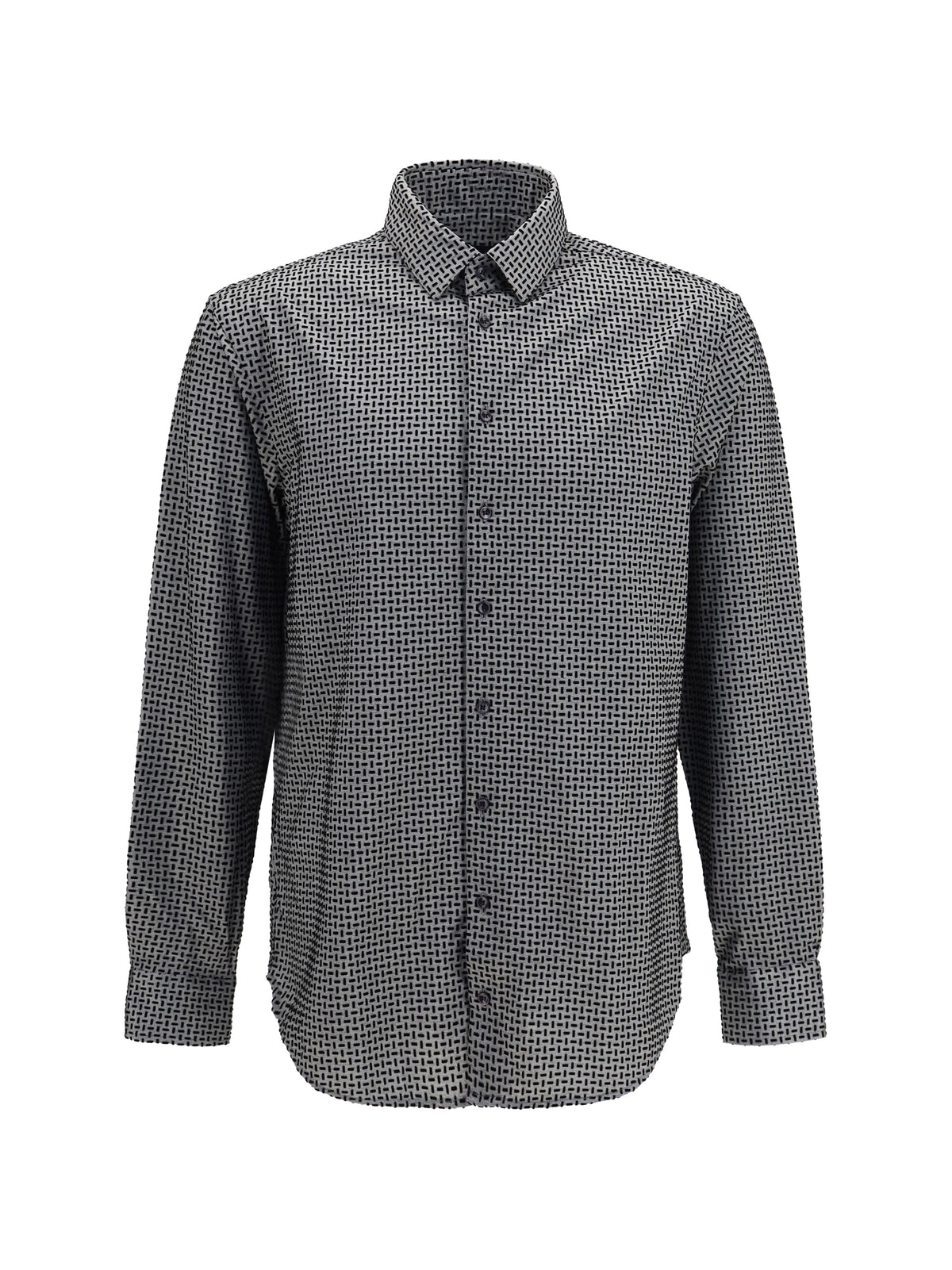 Giorgio Armani Cotton Shirt with geometric flock print - Harbor Mist