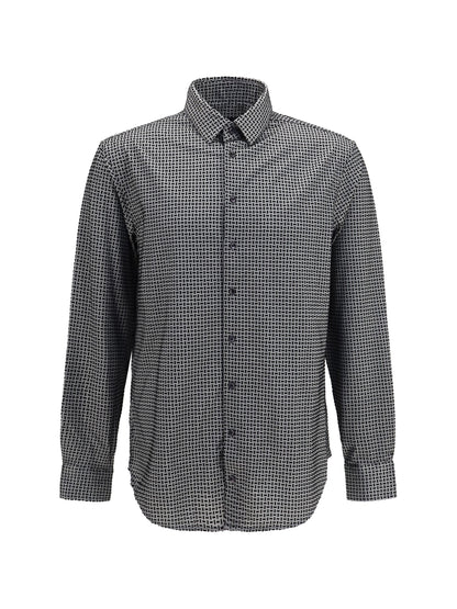 Giorgio Armani Cotton Shirt with geometric flock print - Harbor Mist