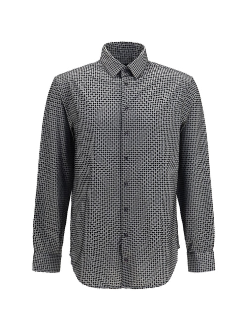 Giorgio Armani Cotton Shirt with geometric flock print - Harbor Mist