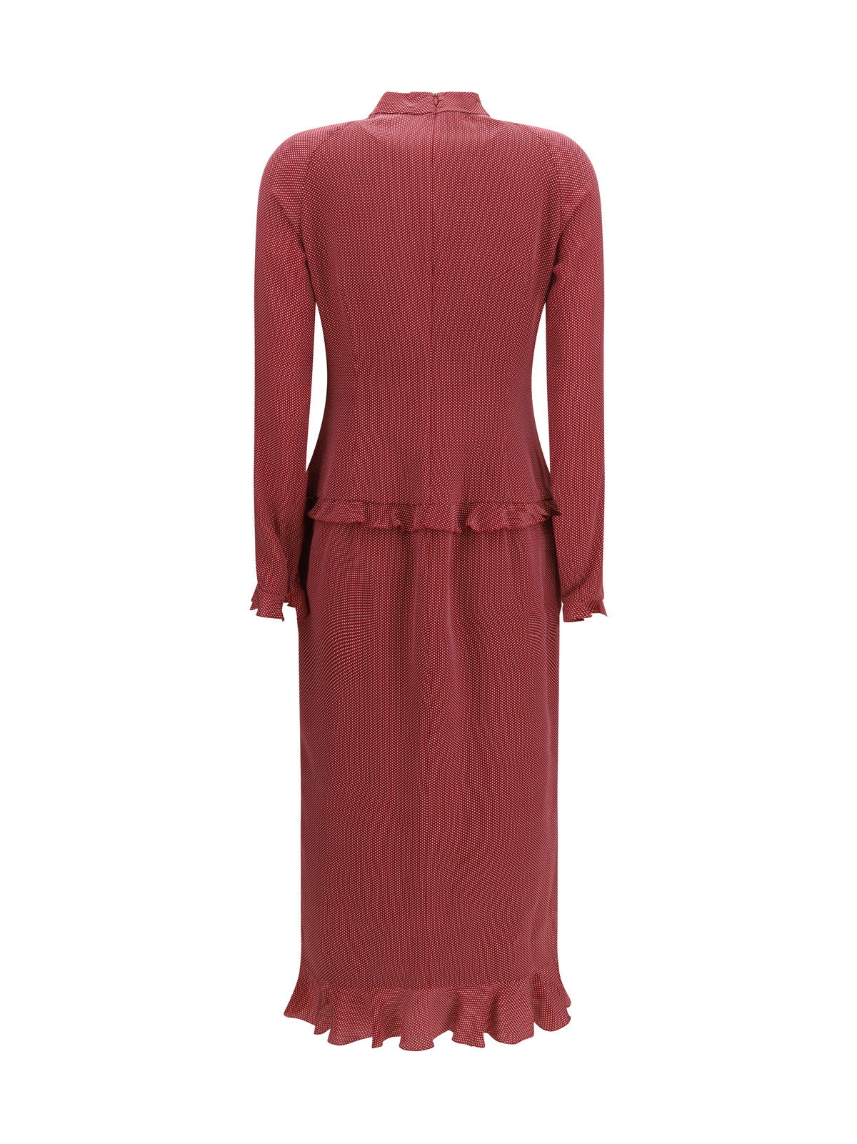 Alessandra Rich Silk polka-dot midi Dress with appliqué bows - Burgundy-White