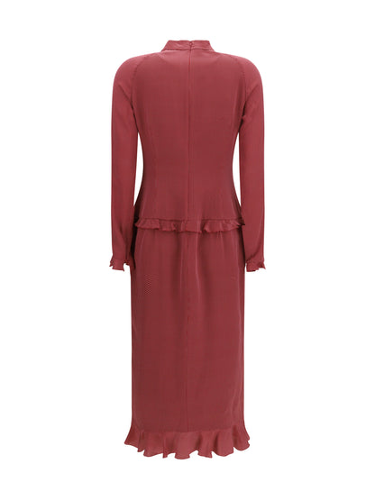 Alessandra Rich Silk polka-dot midi Dress with appliqué bows - Burgundy-White