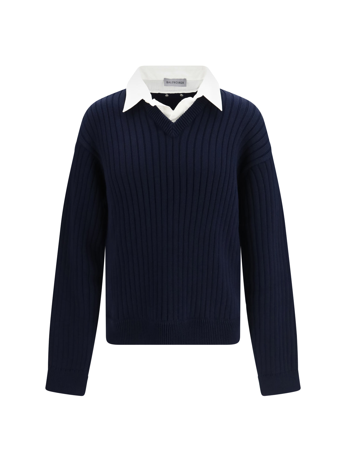 Balenciaga Cotton Sweater with shirt details - Navy/White