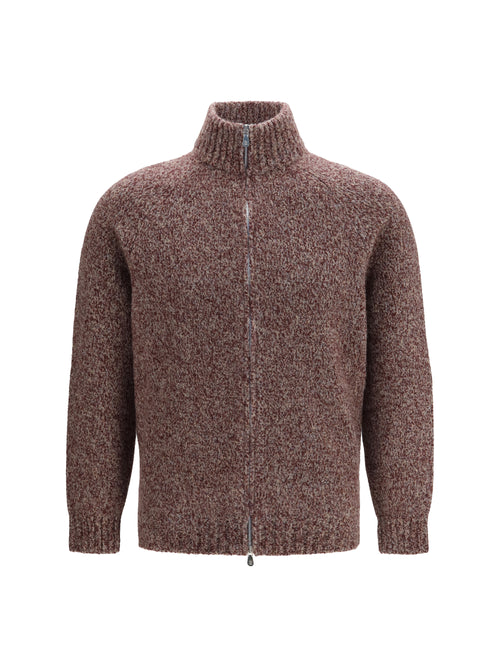 Brunello Cucinelli Mélange virgin wool, silk and cashmere zip Cardigan - Borgogna