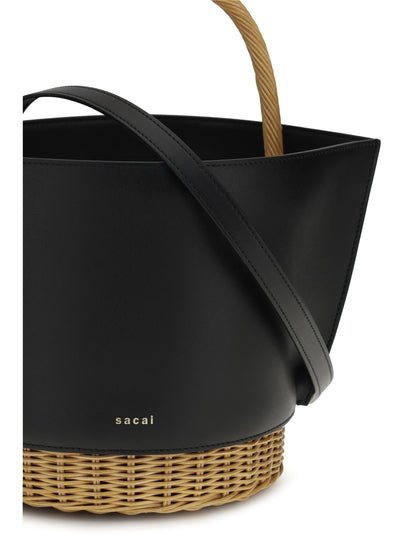 Sacai Leather and rattan Handbag - Black