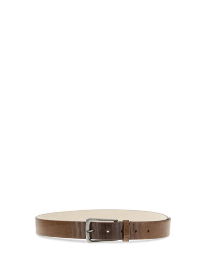 BRUNELLO CUCINELLI Carved leather Belt with Shimmering Buckle