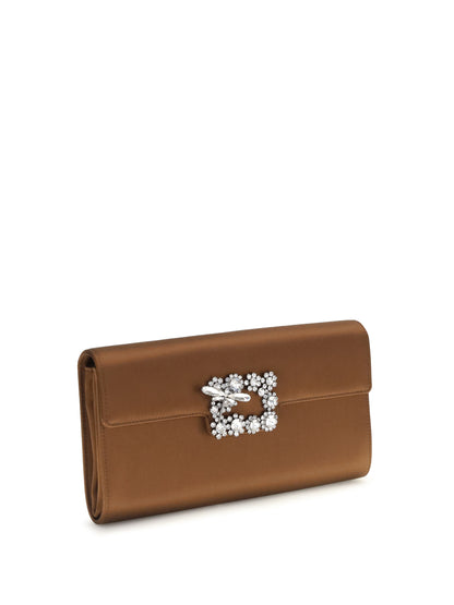 Roger Vivier Efflorescence satin Clutch - Cacao