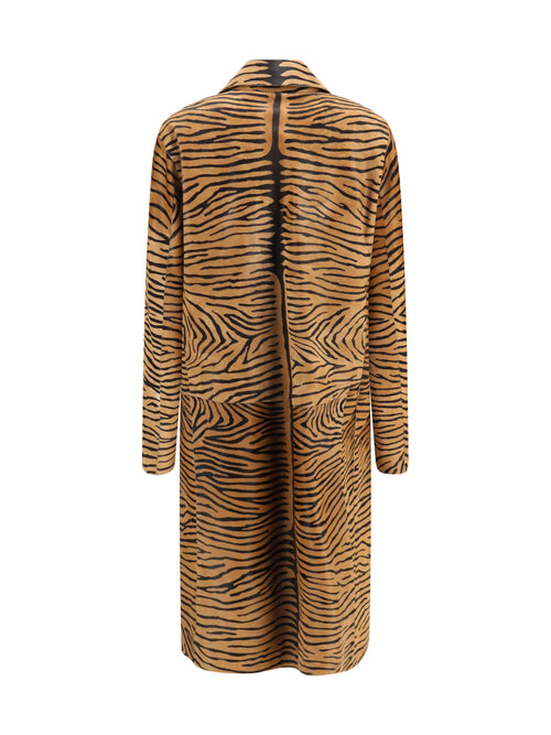 Fendi Tiger print pony effect Leather Coat - Natural