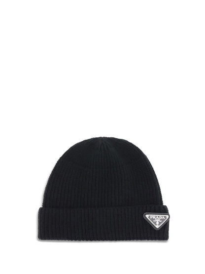 Prada Beanie Hat with logo - Black