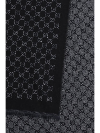 Gucci Miss Stenny GG Monogram wool Scarf - Black/Light Grey