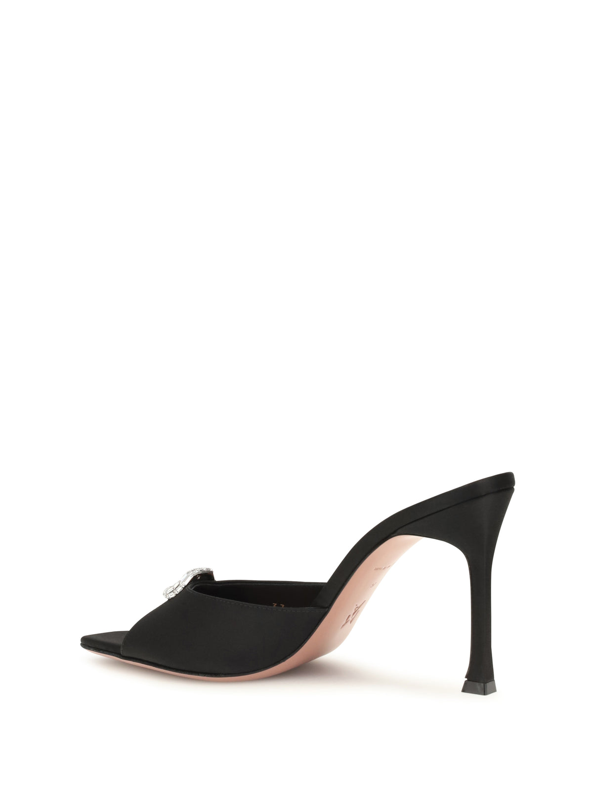 Amina Muaddi Camelia Mule Sandals - Black Satin+White Crystal Buckle