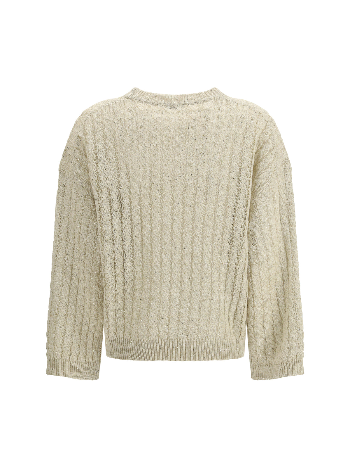 Brunello Cucinelli Dazzling Cable linen Sweater with openwork ribbing - Beige