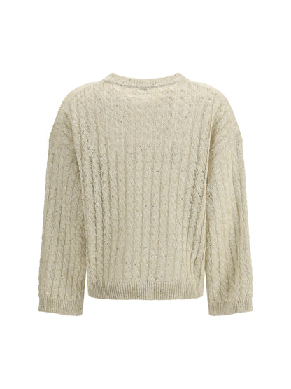 Brunello Cucinelli Dazzling Cable linen Sweater with openwork ribbing - Beige