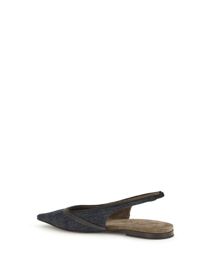 BRUNELLO CUCINELLI Denim slingback Ballerinas