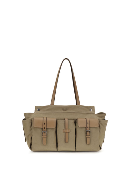 Prada Route Tote Bag in canvas and leather - Khaki
