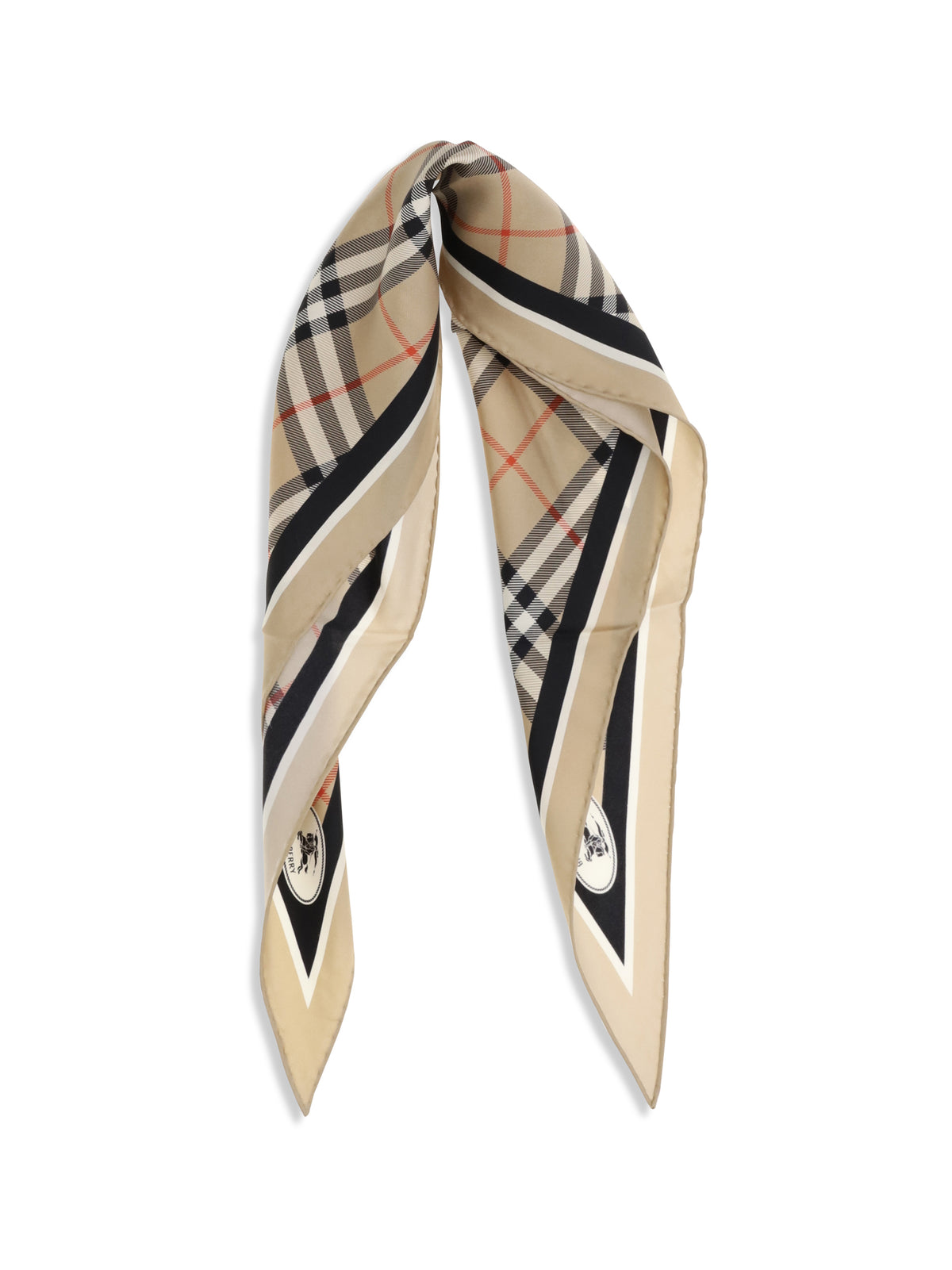 Burberry Check silk Scarf with Knight Stamp - Sand