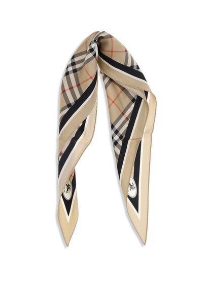 Burberry Check silk Scarf with Knight Stamp - Sand