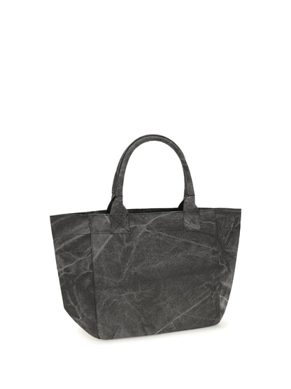 Ganni Medium trapeze flower-print Shopping Bag - Phantom