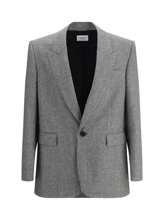 SAINT LAURENT Prince de Galles wool flannel Blazer