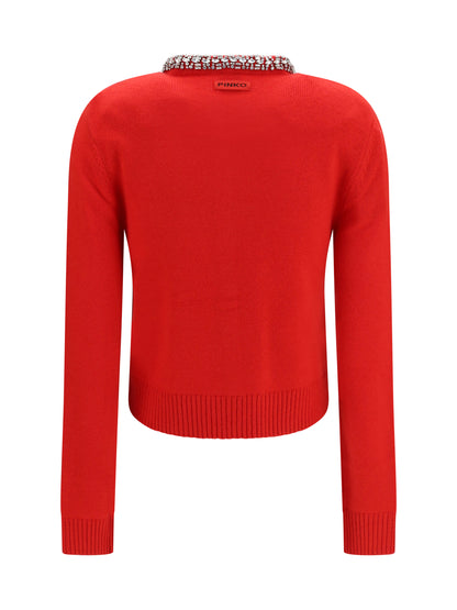 Pinko Colonia Cardigan with jewel collar - Red Ibisco