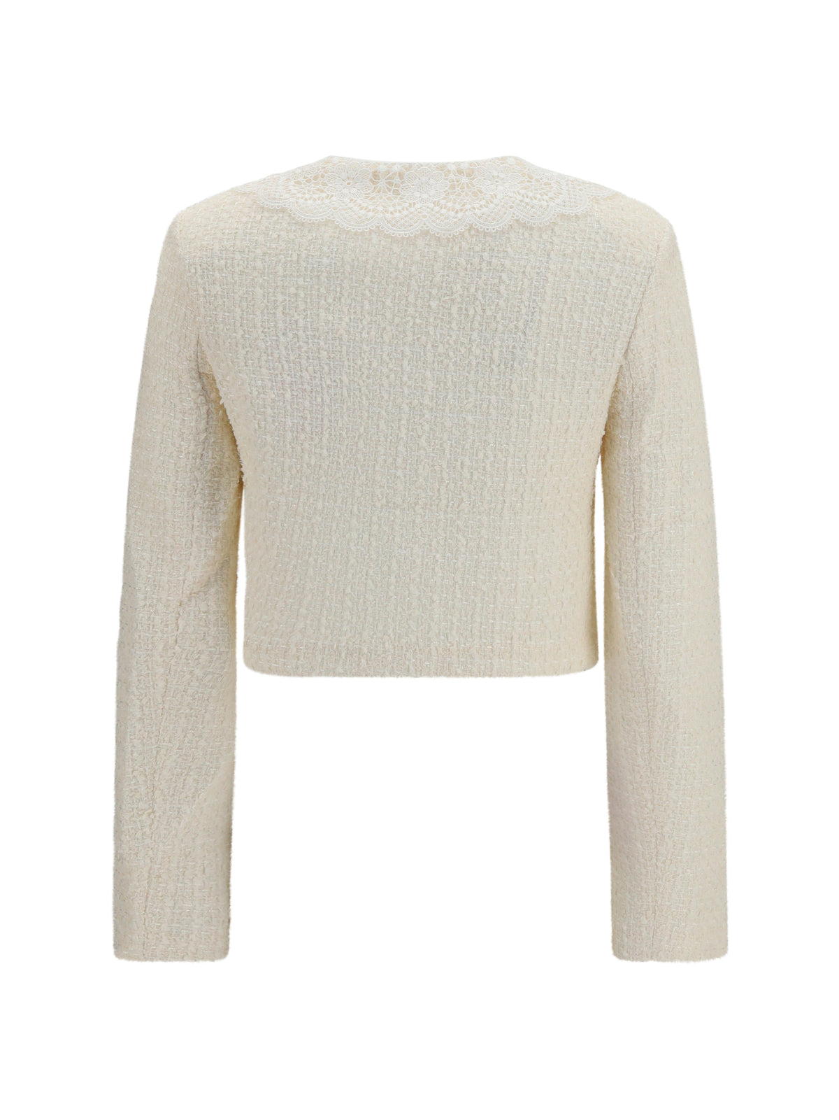 Self-Portrait Bouclé Jacket with lace collar - Cream