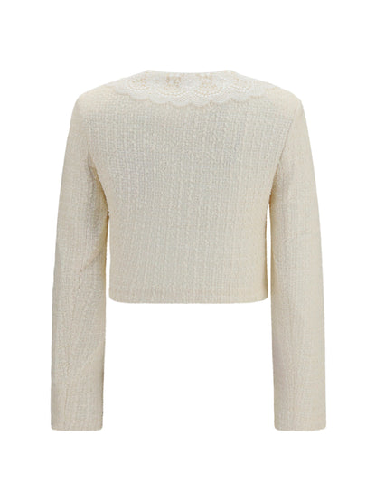 Self-Portrait Bouclé Jacket with lace collar - Cream