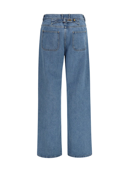 Thom Browne Straight-leg selvedge cotton Jeans with adjustable back strap - Light Blue