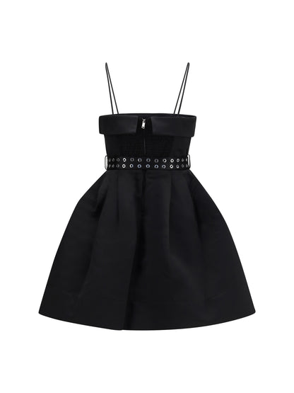 Ganni Short satin Dress with a full skirt - Black