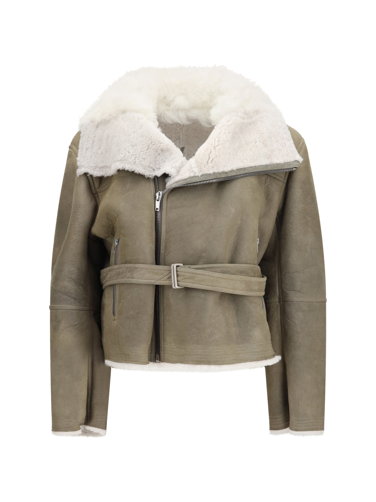 Rick Owens Cropped suede and shearling Flight Jacket - Drk