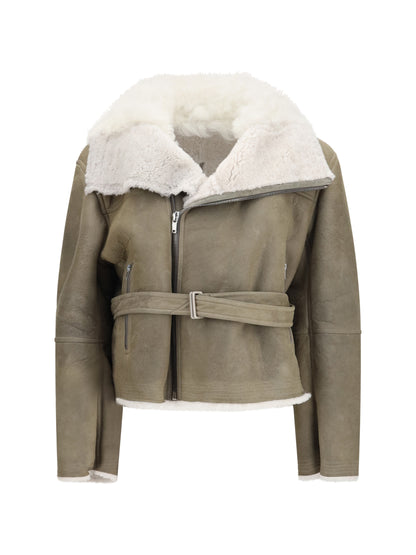 Rick Owens Cropped suede and shearling Flight Jacket - Drk