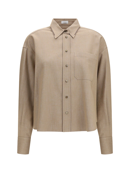 Brunello Cucinelli No Fade Sparkling denim Shirt with Shiny Collar - Coloniale/Silver