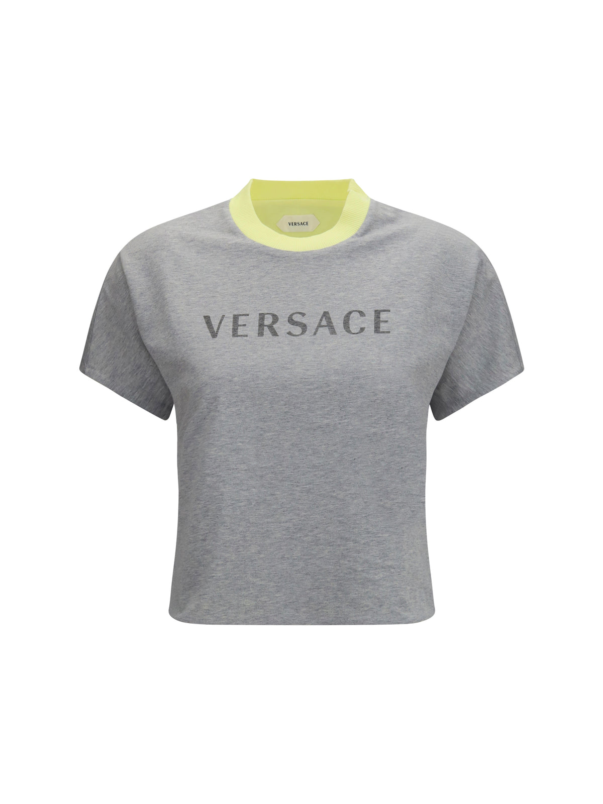Versace Logo cotton T-shirt - Light Grey Melange + Pale Yellow