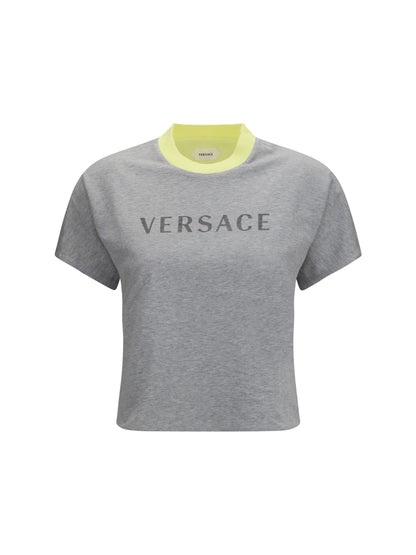 Versace Logo cotton T-shirt - Light Grey Melange + Pale Yellow