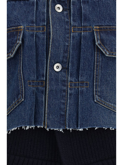 Sacai Denim Jacket with wool knit layer - Blue×D/Navy