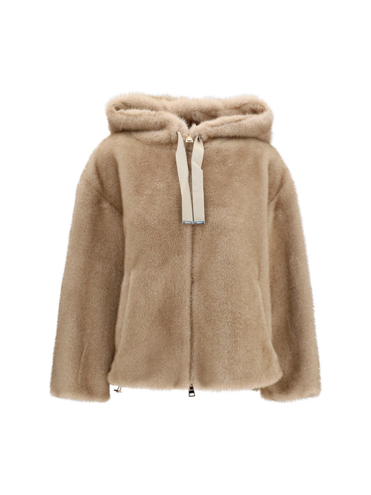 Herno Hooded Jacket in eco-fur - Chantilly