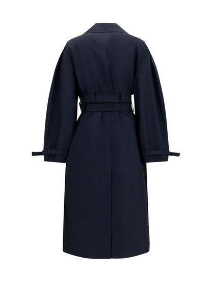 Ganni Double-breasted cotton Trench Coat with double belt - Black