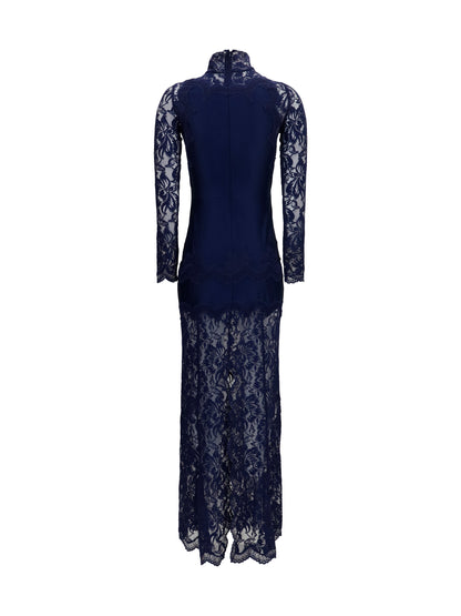 Rabanne Long lace and jersey Dress - Deep Navy