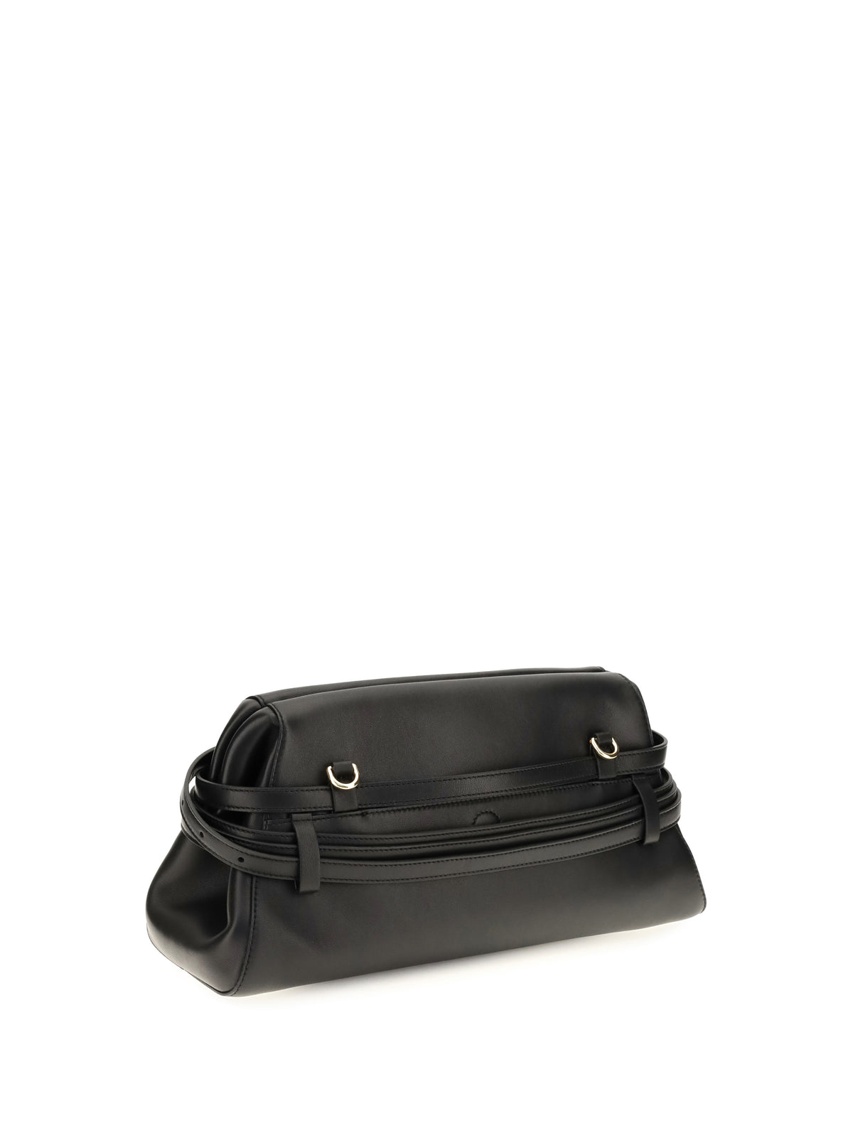Moschino Leather Clutch with buckle detail - Black