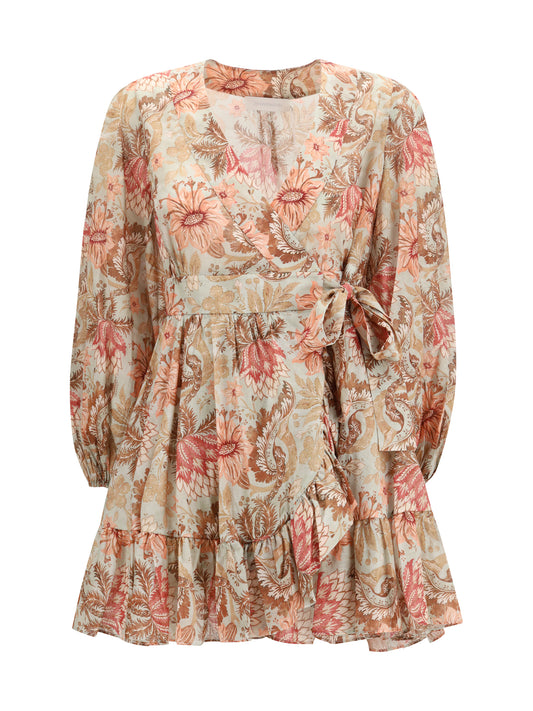 Zimmermann Daylight wrap mini Dress - Stamp-Floral-Sage