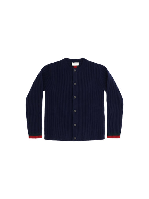 Gucci Web stripe Cardigan for Girl - Abyss Blue/Green/Red