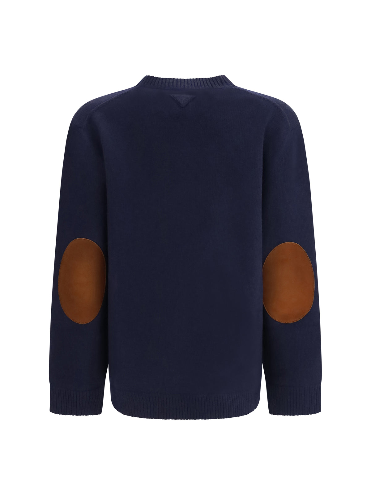 Prada Crewneck Sweater with suede elbow patches - Bleu
