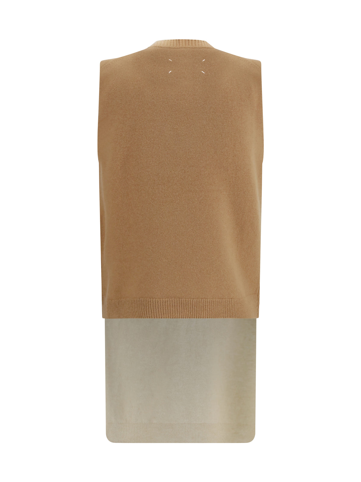 Maison Margiela Double-layer wool Knit Vest - Camel/Ecru