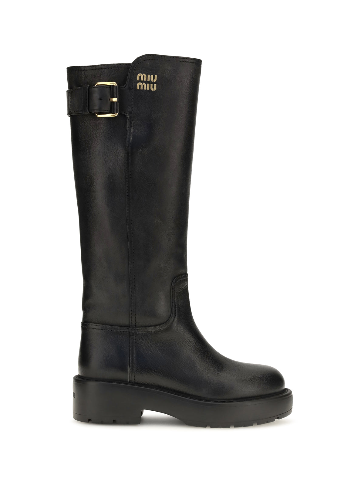 Miu Miu Leather knee-high Boots with buckle detail - Black