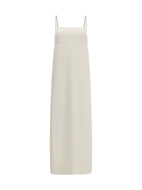 Brunello Cucinelli Long silk Dress with monili chain - Pure White