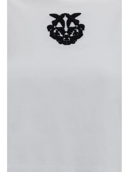 PINKO T-Shirt cropped in stretch cotton jersey with Love Birds embroidery