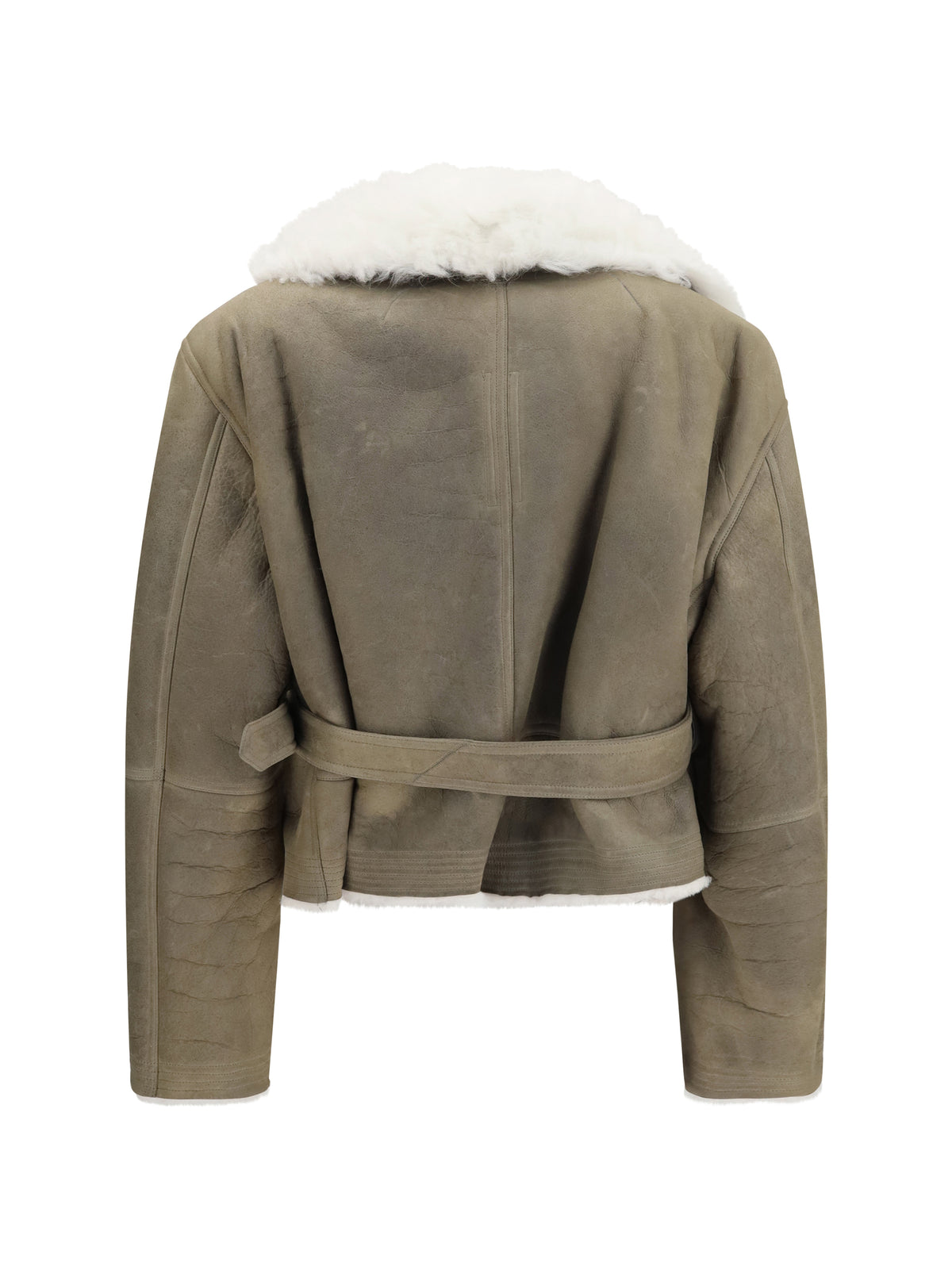 Rick Owens Cropped suede and shearling Flight Jacket - Drk