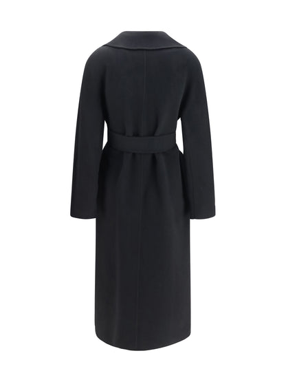 Max Mara Studio Long robe Coat in wool, cashmere and silk - Black