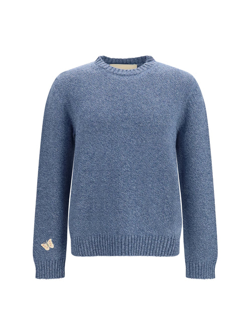 Valentino Wool Sweater with Butterfly embroidery - Blue Mouline'
