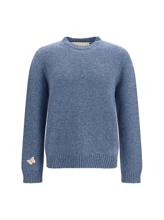 Valentino Wool Sweater with Butterfly embroidery - Blue Mouline'