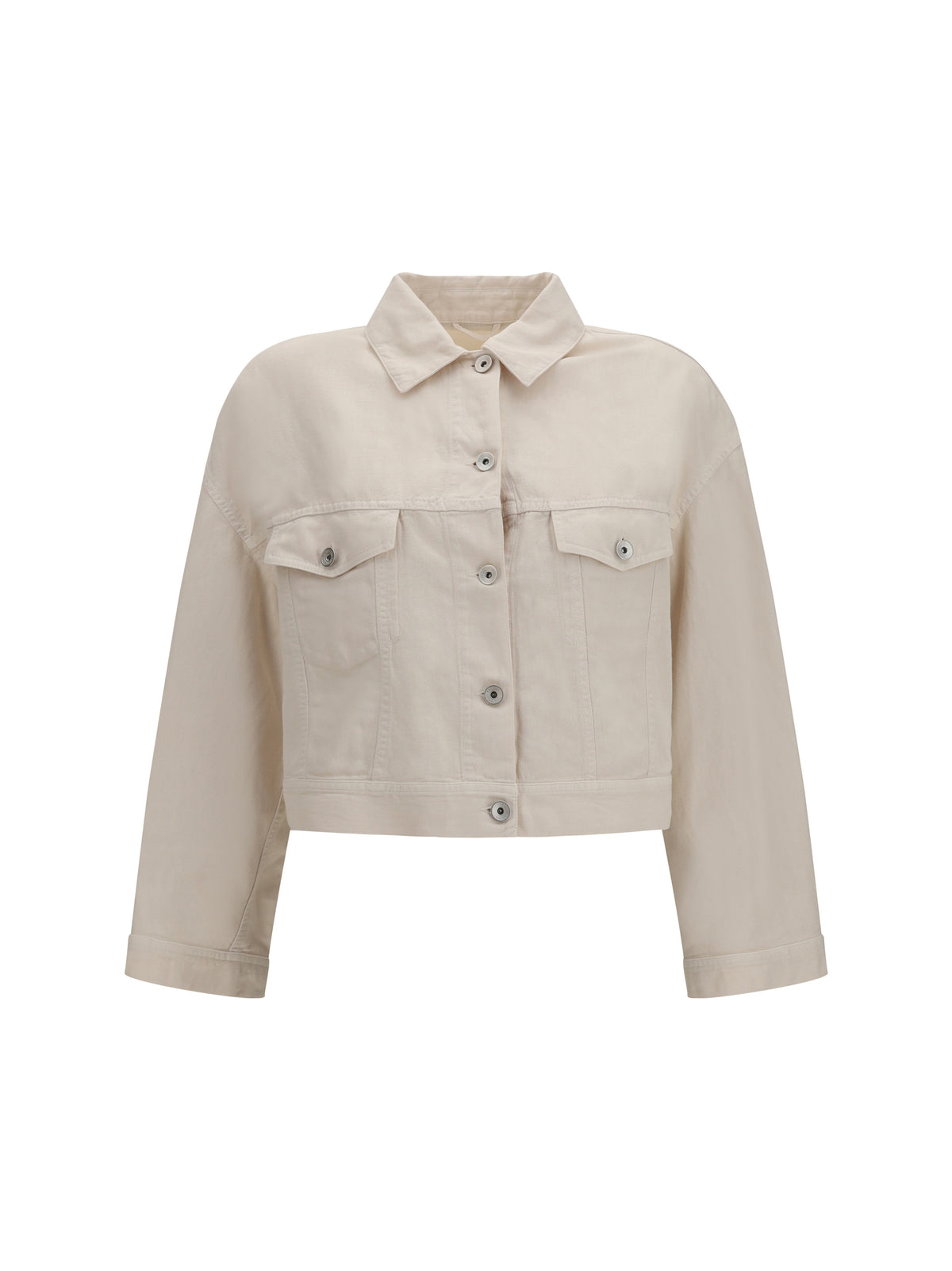 Brunello Cucinelli Cotton and linen Jacket with monili - Gesso