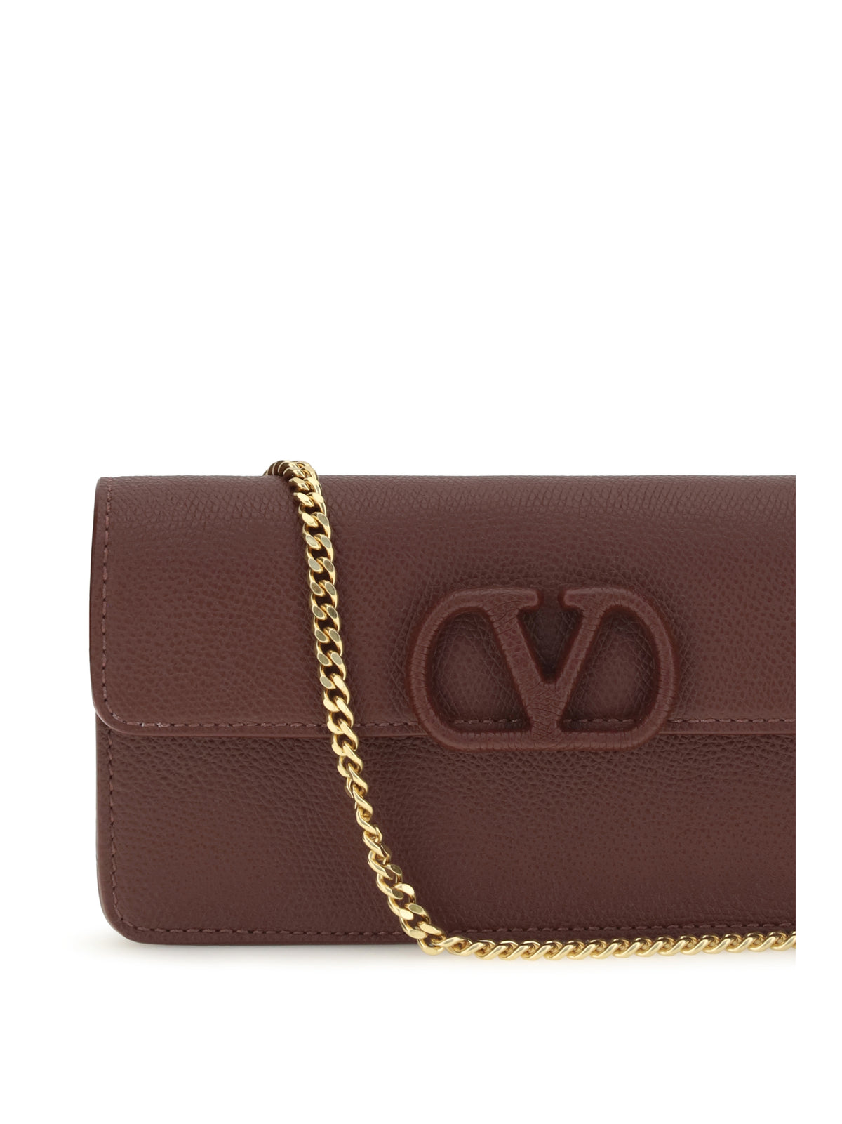 Valentino Garavani VLogo signature grainy calfskin chain Wallet - Rosewood